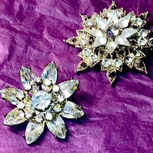 Pair of Glass and rhinestone brooches